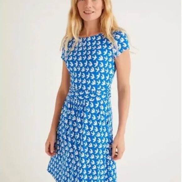 Boden Amelie Jersey Dress Bird Print 6R - Picture 1 of 9